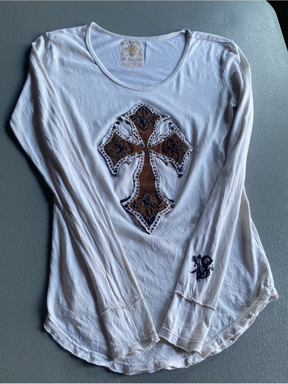 Velvet Stone Y2K distressed brown leather-style cross embellished edgy